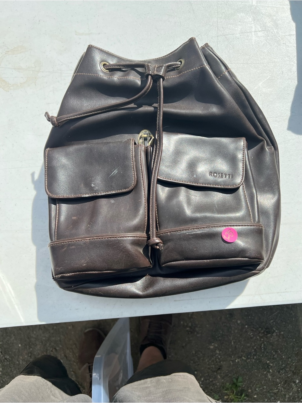Rosetti Dark Brown Drawstring Backpack with Front Pockets